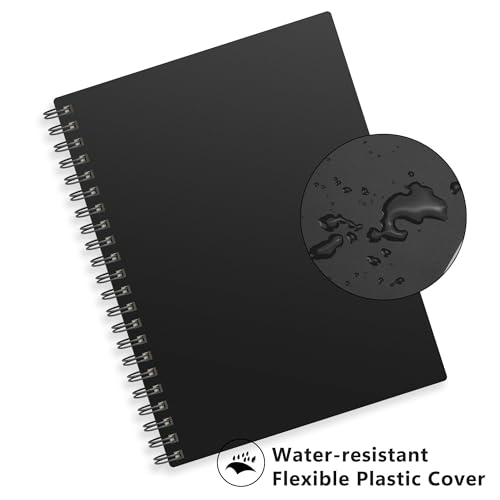 RETTACY Blank Journal Notebook, 300 Pages, A4 Large Size (8.2'' x 11.2''), 120 GSM Thick Paper, Flexible Plastic Cover, Spiral-bound, for Sketching, Drawing, Painting (Black) - color: Black