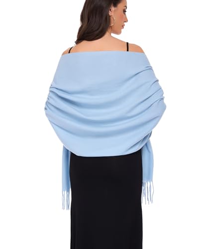 Pashmina Shawl and Wraps for Evening Dresses Resemble Cashmere Scarf for Women Wedding Winter Warm Shawls - color: Light Blue