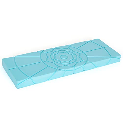 Teak Meditation Bench - Kneeling & Folding Seiza Yoga Bench - Prayer Stool (Sky Blue Foam Pad) - color: Sky Blue Foam Pad
