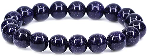 Amandastone Natural Gemstone 10mm Round Beads Stretch Bracelet 7 Inch - color: Blue Sandstone
