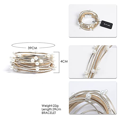 Artilady Leather Wrap Bracelets for Women - Pearl Bracelets Handmade Clasp Bangle Bracelet with Beads Jewelry Gift for Women and Mother - style: Gold