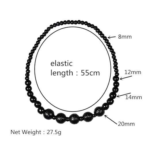 COLORFUL BLING Ethnic Natural Wood Beads Necklace for Men Women Africa Wooden Chain Chunky Strand Necklace Statement Hip Hop Jewelry - color: grooved black