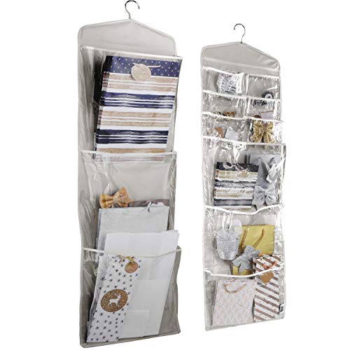 Large Double-Sided Hanging Gift Bag Organizer and Tissue Paper Holder (Grey)