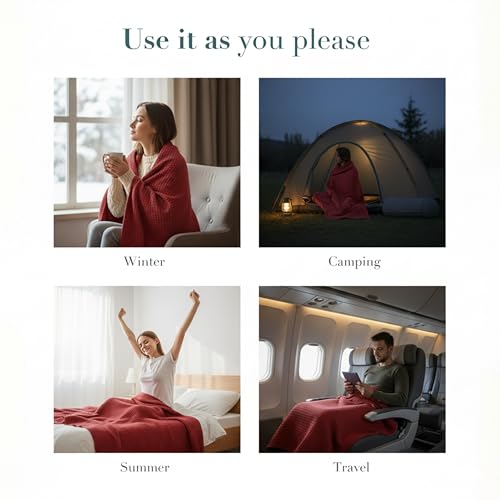 Salt Earth 100% Cotton Waffle Blanket, Queen Size 90"x92" – Lightweight All Season Throw Blanket for Couch, Bed & Bedroom, Soft Modern Cozy Cotton Blanket (Red) - color: Red, size: Queen
