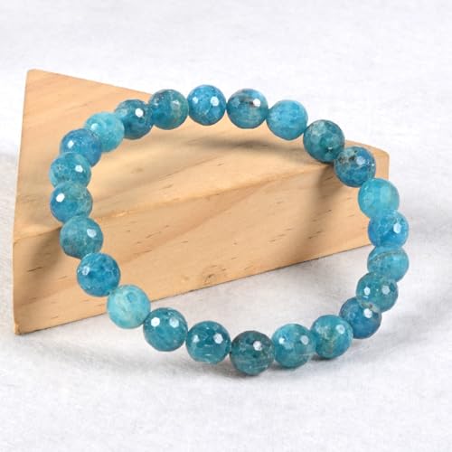 Justinstones Gem Semi Precious Gemstone 8mm Round Beads Stretch Bracelet 7 Inch Unisex - color: Faceted Apatite