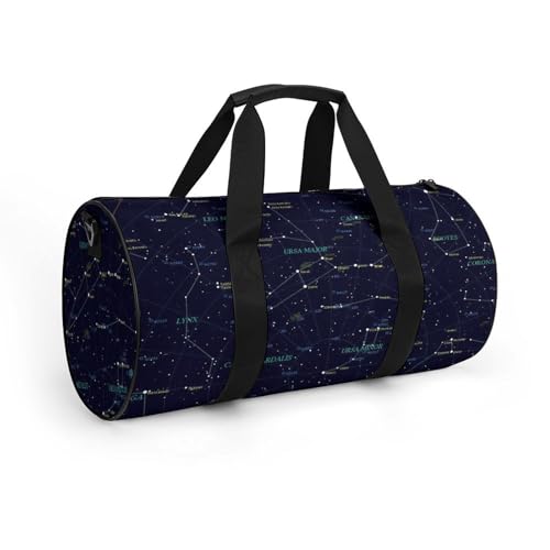 Starry Sky Constellation Cylindrical Portable Fitness Bag, Large Capacity Handbag - color: Starry Sky Constellation