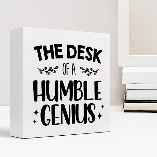 Funny Wooden Box Sign, Humble Genius Humorous Wooden Decor, Plaque for Home Farmhouse Office Desk Shelf - style: Humble