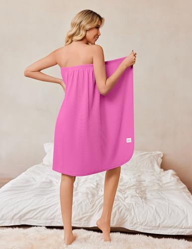 Ekouaer Waffle Robes For Women Bath Wrap Lightweight Shower Wrap 2026 Knee Length Spa Robe with Adjustable Closure S-XL - color: Hot Pink, size: X-Large