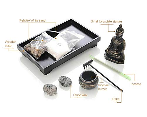 Royal Brands Zen Garden with Buddha, Rake, Rock Candle, and Incense Holder – Peace and Tranquility (9"x6"x7")