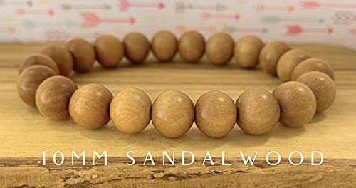 Sandalwood Bracelet for Women Men Buddhist Prayer Strand Chandan Bracelet Handmade Stretchable Elastic Sandalwood Beaded Wristbands for Yoga Meditation - style: 10mm Beads
