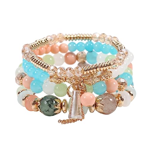 Bohemia Multilayer Beaded Stretch Bracelets Set Colorful Crystal Glass Beads Summer Elastic Bracelets for Women Beach Holiday - color: Mix Blue