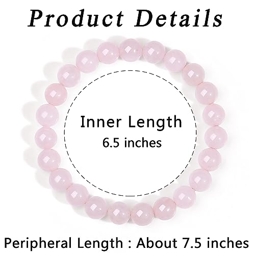 MAIBAOTA Healing Crystal Bracelet for Women Men, 8/4 mm Natural Stone Beaded Bracelets, Jewelry Birthday Gifts, Round Gemstones Stretch Bracelets - color: Pink-Rose Quartz, size: 8 mm