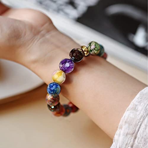 Healing Crystals Bracelet Handmade Natural Gemstones Beads Elastic Natural Stone Yoga Beads Bracelet Heart-Shaped, Modern Artisanal Beaded Unisex 7.6 inches Turquoise - color: White