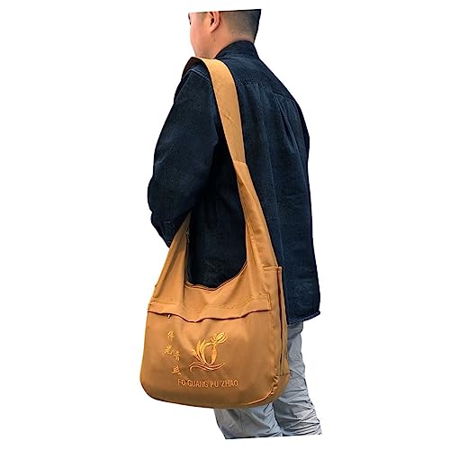 Buddhist Scriptures Sling Bag Ethnic Style Cotton Canvas Monk Bag Zen Meditation Crossbody Pouch for Sundries and Jewelry Storage