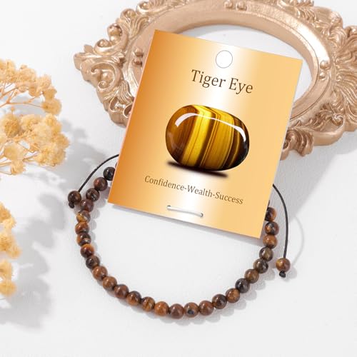 Adjustable Natural Small Gemstone Beaded Bracelet Gravel Beads Crystal Healing Bracelet for Women Reiki Spiritual Jewelry Gifts - color: Tiger Eyes, size: Round Beads