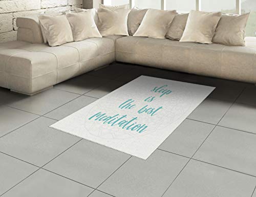 Ambesonne Nap Saying Area Rug, Sleep is The Best Meditation Calligraphy with a Soft Mandala Motif Background, Flat Woven Accent Rug for Living Room Bedroom Dining Room, 4' X 5' 7", Seafoam Pearl