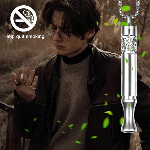 Anxiety Relief Pendant Mindfulness Breathing Necklace - Essential Oil Diffuser & Personal Inhaler Aromatherapy Necklaces for Women & Men (Steel) - color: Steel