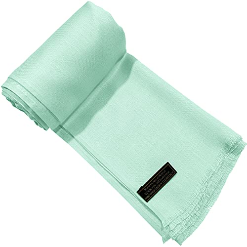 CJ Apparel Solid Color Fringe Design Fringe Shawl Scarf Wrap Stole Throw Head Wrap Pashmina Gift Hand Made in Nepal New - color: Celeste Fc1019h