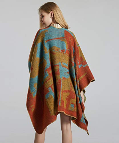 Women's Shawls and Wraps Open Front Poncho Cape Winter Sweater - color: B3-orange