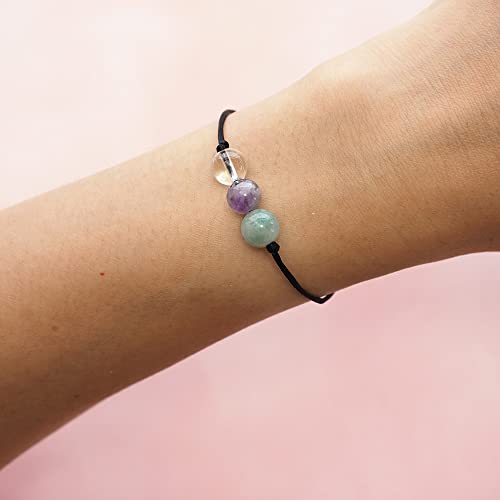 BOHO GARDEN Healing Bead Bracelets - Spiritual Crystal Beaded Bracelet - Made of 3 Real & Natural Gemstones, Adjustable 3-9.7” Black Rope - Gem Stones Jewelry for Men, Women, Teens (13+) - 8mm Bead - color: EmotionalHealing