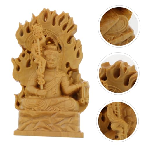 Acalanatha Buddha Statue Wood Carving Yellow Cypress Fudo Sculpture for Home Decor Feng Shui Ornament for Meditation and Zen Spaces