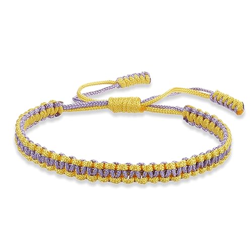 COLORFUL BLING Tibetan Buddhist Bracelets for Women Men Handmade Braided Rope String Lucky Protection Wristbands Prayer Family Couple Jewelry - color: purple yellow