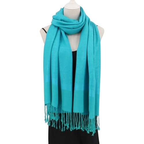Silky Paisley Pashmina Shawl Scarf-Women's Soft Double-side Jacquard Pashminas Wrap for Evening Dress Travel Shawl - color: A-aqua