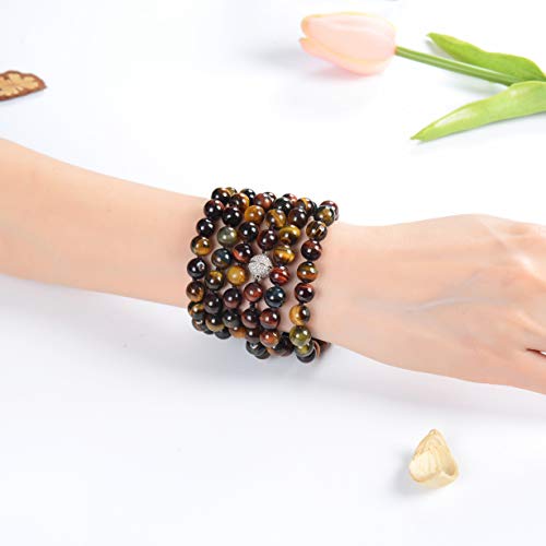 mala Beads Necklace for Women Man, mala Bracelet, Prayer Beads Necklace - color: mix tiger eyes stone no tassel