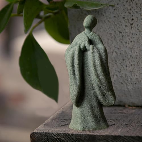 Zen Monk Statue Green Sandstone Bonsai Ornament Desktop Decor Meditation Figurine Chinese Style Sculpture Gift- Style B
