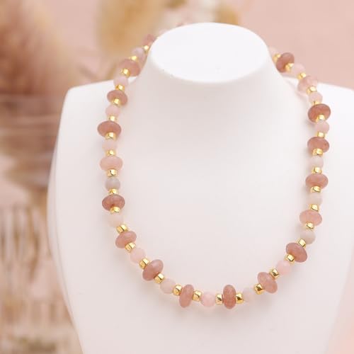 Gold Beaded Gemstone Bracelets for Women, Boho Handmade Stackable Natural Stone Labradorite Beads Bracelet Prom Jewelry Gift. - color: Beige Tan