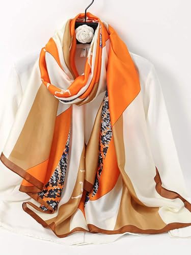 Large Shawl Scarf For Women Lightweight Wraps Silky Headscarf Long Sunscreen Scarfs - color: T1 Orange Horse / 70"x 35"