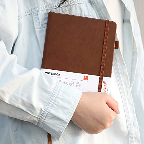 Lined Journal Notebooks with Pen Loop, Hardcover Notebook Journal for Work, 100Gsm Premium Thick Paper with Inner Pocket, Medium 5.7"x8.4", (Brown, Ruled) - color: Brown