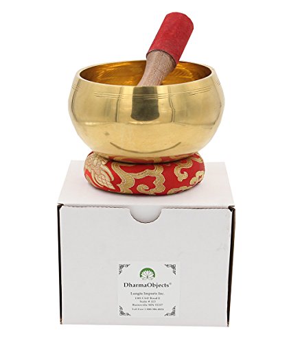 Exquisite 5 Inch Metallic Finish Tibetan Singing Bowl with Striker, Cushion