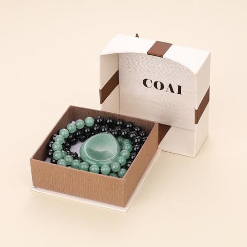 COAI Thumb Worry Stones Necklace for Men Women, Handmade 108 Mala Beaded Necklace for Women Men 8MM - style: Onyx & Green Aventurine
