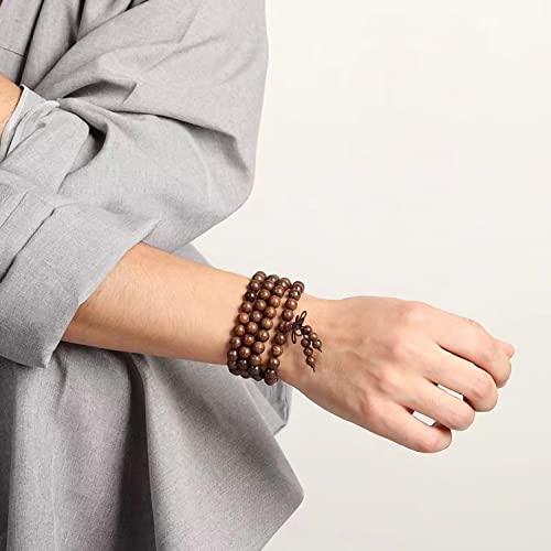 FAZOVIN 8mm 108 Beads Necklace Natural Wood Mala Beads Bracelet Prayer Beads for Meditation Buddhist Rosary Mala Necklace