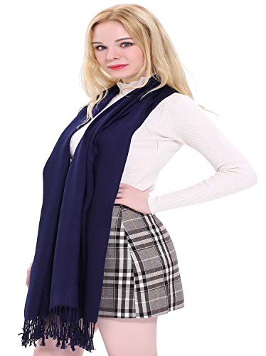 CJ Apparel Solid Color Tassels Design Nepalese Shawl Scarf Wrap Stole Throw Head Wrap Pashmina Gift Hand Made in Nepal New - color: Dark Blue