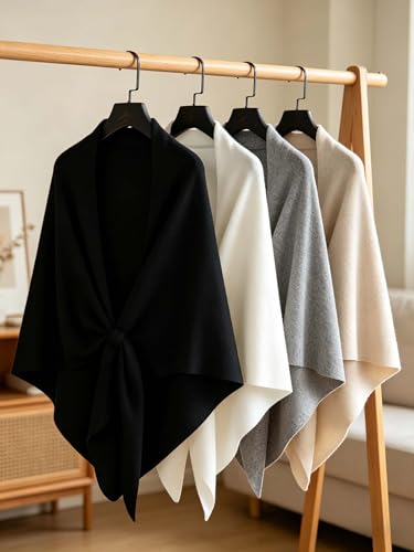 VENVSBEE Shawl Wraps For Women Soft Pashimina Cape Knitted Sweater Shawl Scarf Shoulder Wraps for Dresses - color: 05 Grey