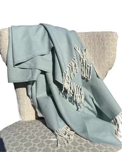 Alashan Cotton Acrylic Adirondack Throw - Herringbone Throw Blanket - Aqua Haze - color: Aqua Haze