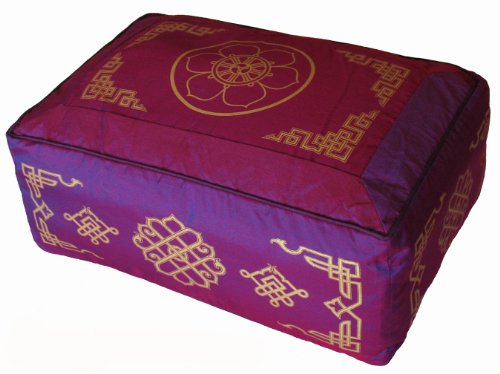 Meditation Cushion - Rectangular Zafu Buckwheat and Kapok Fill Wheel of Dharma Dharma Key Magenta - color: Magentadharmawheel