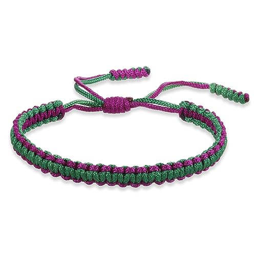 COLORFUL BLING Tibetan Buddhist Bracelets for Women Men Handmade Braided Rope String Lucky Protection Wristbands Prayer Family Couple Jewelry - color: purple green