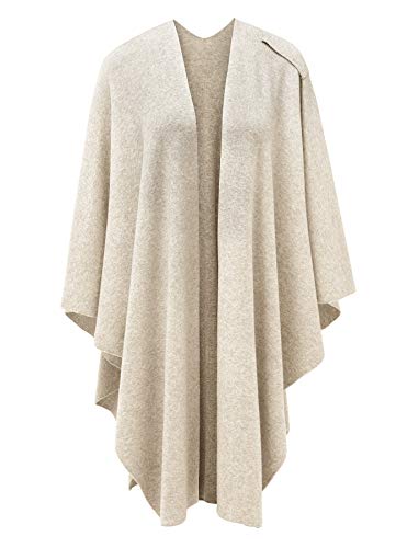 PULI Womens Large Cross Front Poncho Sweater Wrap Topper Knitted Elegant Shawls Cape for Fall Winter - color: Barley Twist (Beige)