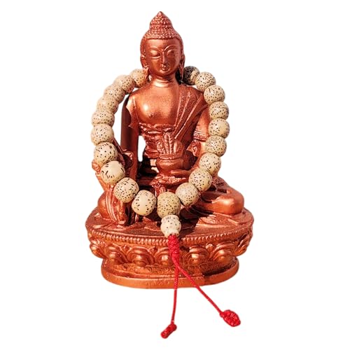 Handcrafted Lotus Seed Prayer Bead Bracelet, Traditional Himalayan Mala, Red Tassel, Natural Speckled Beads