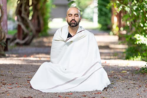 Versatile Premium Wool Blend Meditation Shawl - Large Unisex Prayer Wrap, Oversized Scarf & Yoga Blanket - color: Ivory