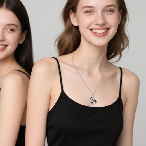 Sterling Silver Cute Animal Pendant Necklace Fox/Snake/Unicorn/Owl on Moon/Rabbit/Horse Necklace Jewelry for Women Mom Sister - style: Horse Moon