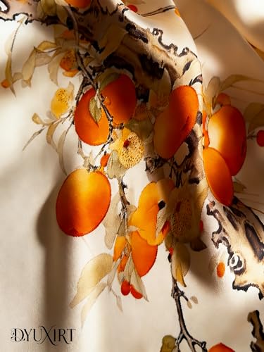 100% Mulberry Silk Oversized Women’s Sun-Shielding Shawl Formal Evening Neckwear Featherlight Airy - color: N5-amber Blossom Scarf(69" X 21"inch)