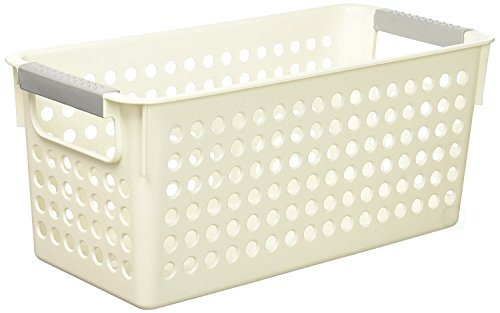 Basicwise Rectangular Plastic Storage Basket with Easy-Grip Handles Ventilated Organizer Bin for Bathroom Pantry Closet Laundry Kitchen Shelves Countertops and Home Organization Essentials, White - size: 1