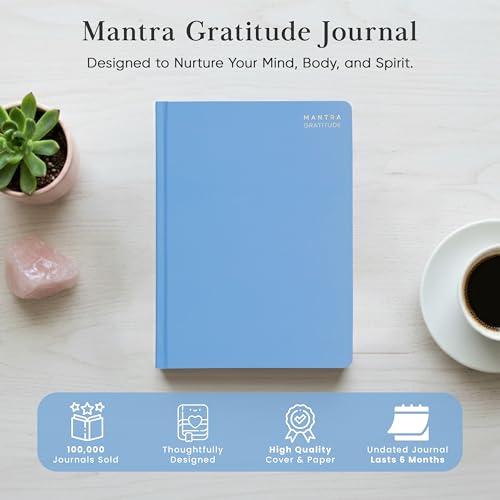 Gratitude Journal For Women & Men - Mental Health, Self Love & Self Care Journal - Blue - 5.8" x 8.3" - Mantra Planner - color: Blue