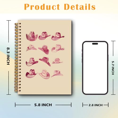 JINYO Pink Western Notebook, Retro Cowgirl Hats Journal, Western Office Supplies, Cowgirl Gifts for Women, Aesthetic Journal for Women, Pink Spiral Notebooks 5.5x8.3 Inch - color: white Pink Western Notebook