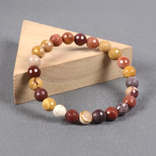 Justinstones Gem Semi Precious Gemstone 8mm Round Beads Stretch Bracelet 7 Inch Unisex - color: Faceted Mookaite Jasper