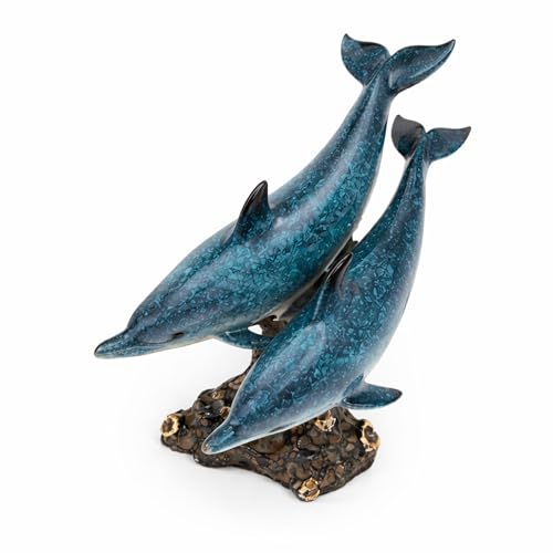 Dolphin Statue - Triple Dolphins Swimming Figurine Coastal Home Decor Tabletop Collection (Aqua) - color: Aqua